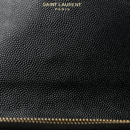 Saint Laurent Grain De Poudre Matelasse Chevron Monogram Envelope Chain Wallet Black 13 of 13