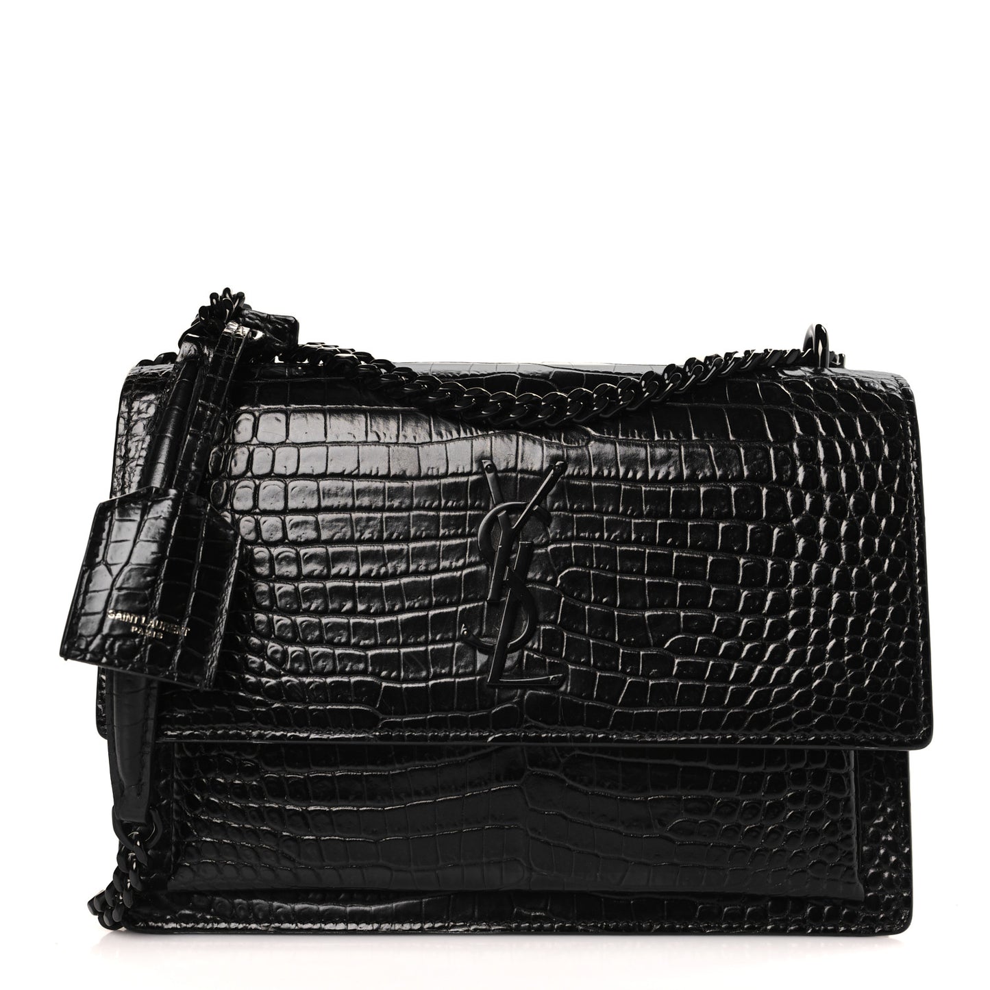 Calfskin Crocodile Embossed Medium Monochrome Monogram Sunset Black