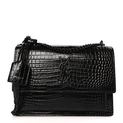 Saint Laurent Calfskin Crocodile Embossed Medium Monochrome Monogram Sunset Black 1 of 8