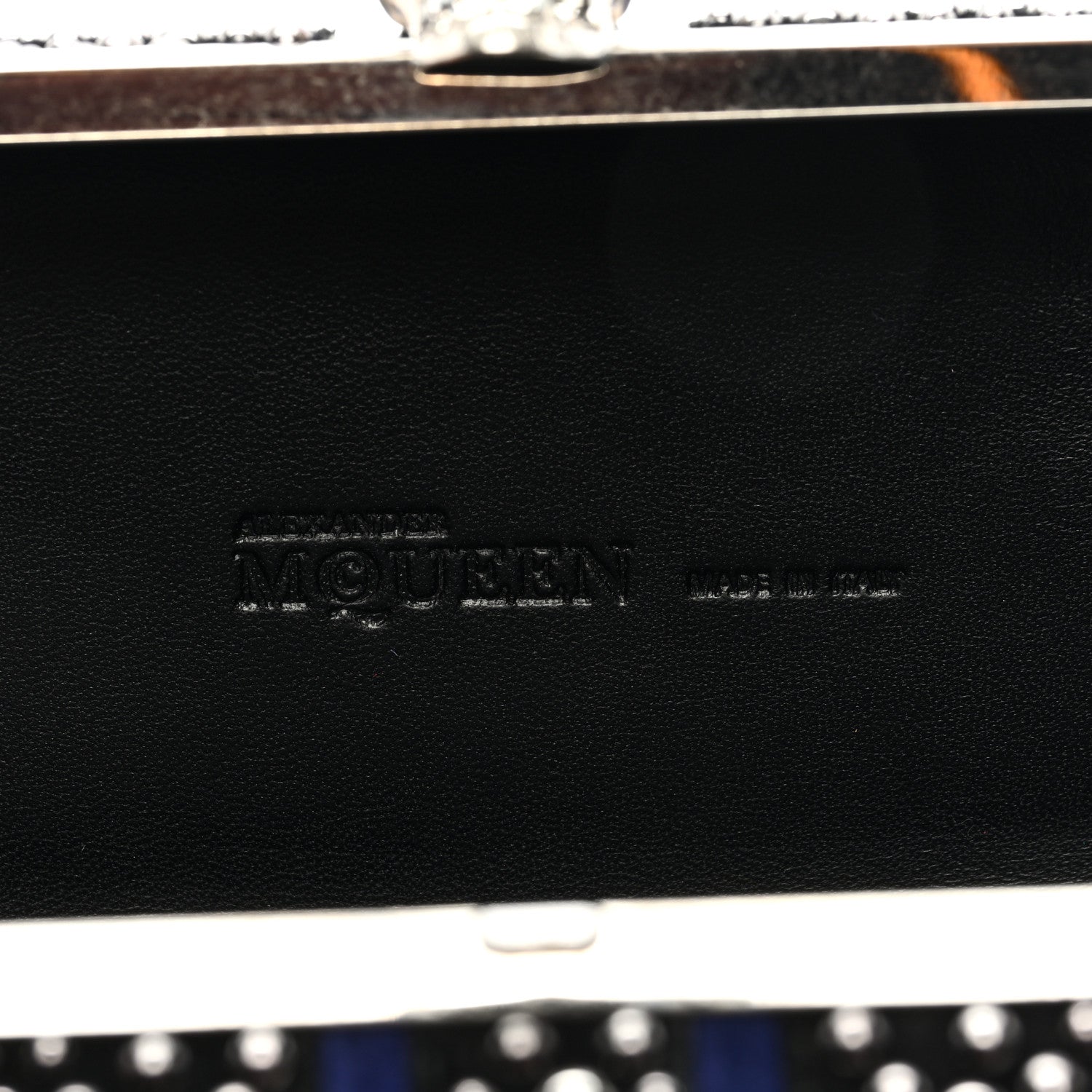 Alexander McQueen Suede Studded Britannia Skull Box Clutch Blue Black 6 of 6