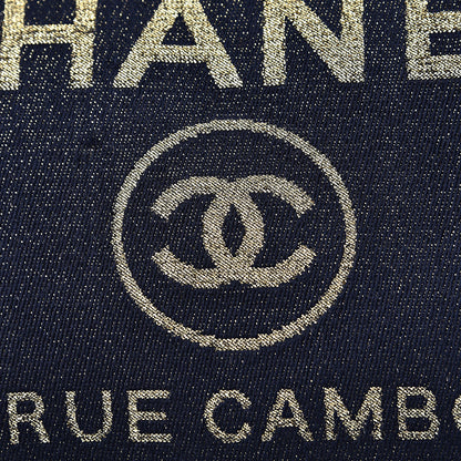 Chanel Lurex Canvas Medium Deauville Tote Navy Blue Gold 10 of 12