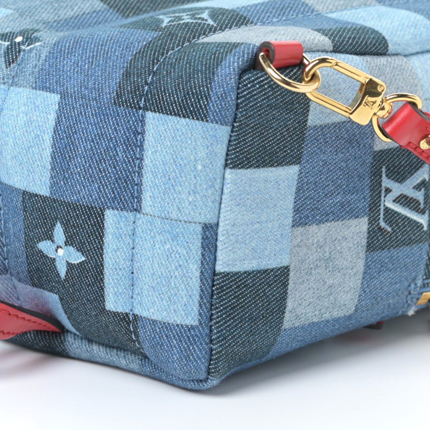 Louis Vuitton Denim Damier Monogram Patchwork Palm Springs Backpack Mini Blue Rouge 9 of 10