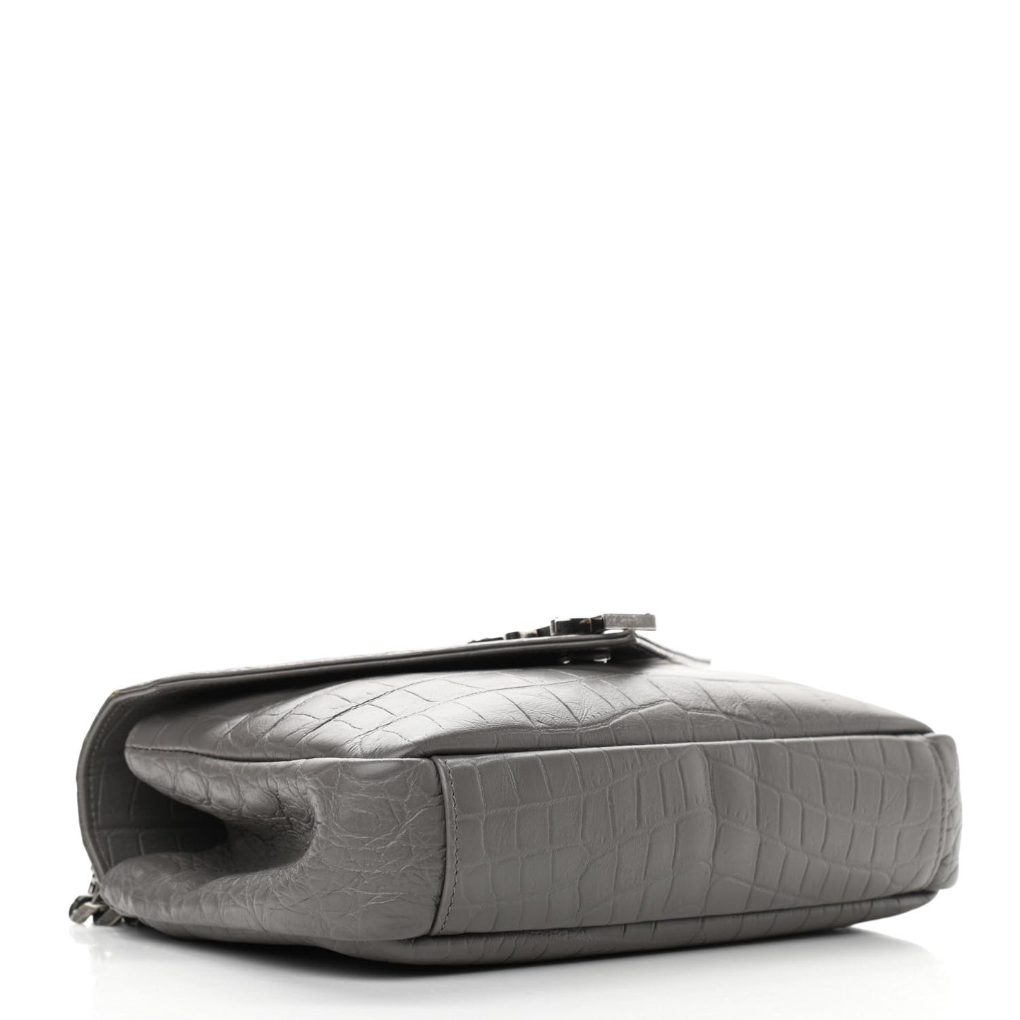 Calfskin Crocodile Embossed Medium College Monogram Satchel Gray