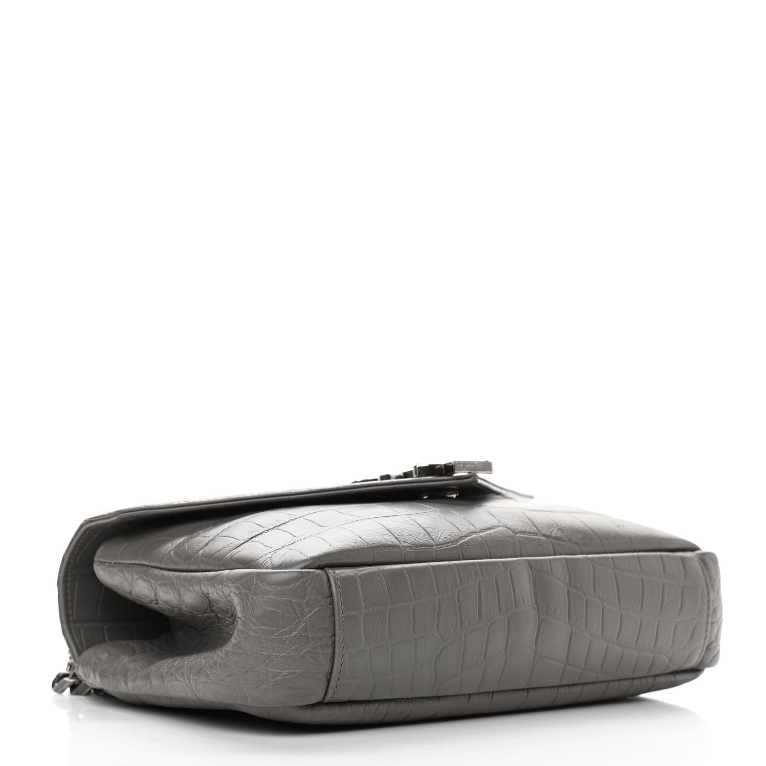 Saint Laurent Calfskin Crocodile Embossed Medium College Monogram Satchel Gray 4 of 9