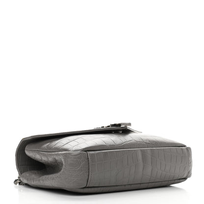 Saint Laurent Calfskin Crocodile Embossed Medium College Monogram Satchel Gray 4 of 9