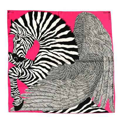 Hermes Silk Zebra Pegasus Scarf 90 Rose Vif Black Ivoire 1 of 6