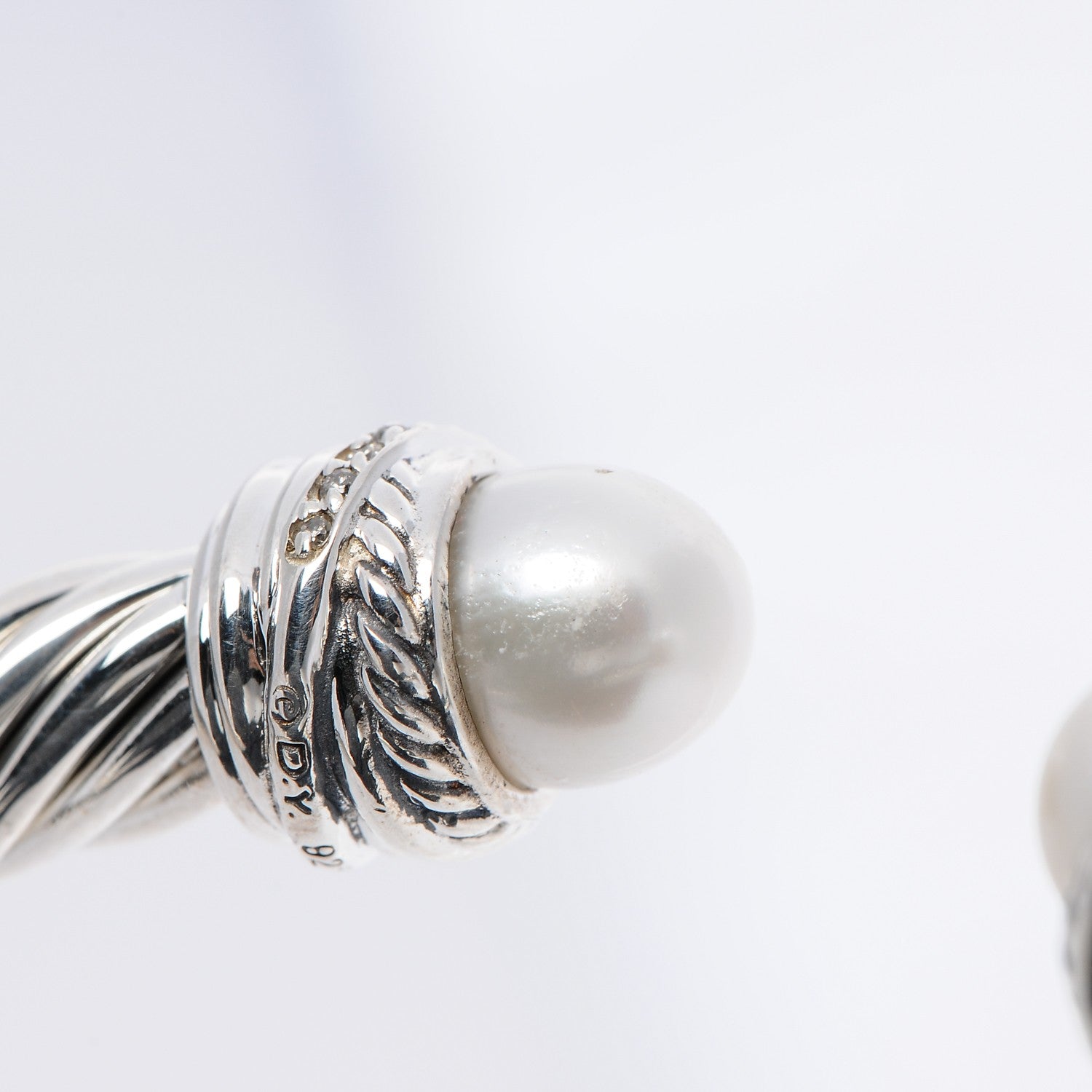 David Yurman Sterling Silver Diamond Pearl 7mm Cable Classics Bracelet 6 of 6