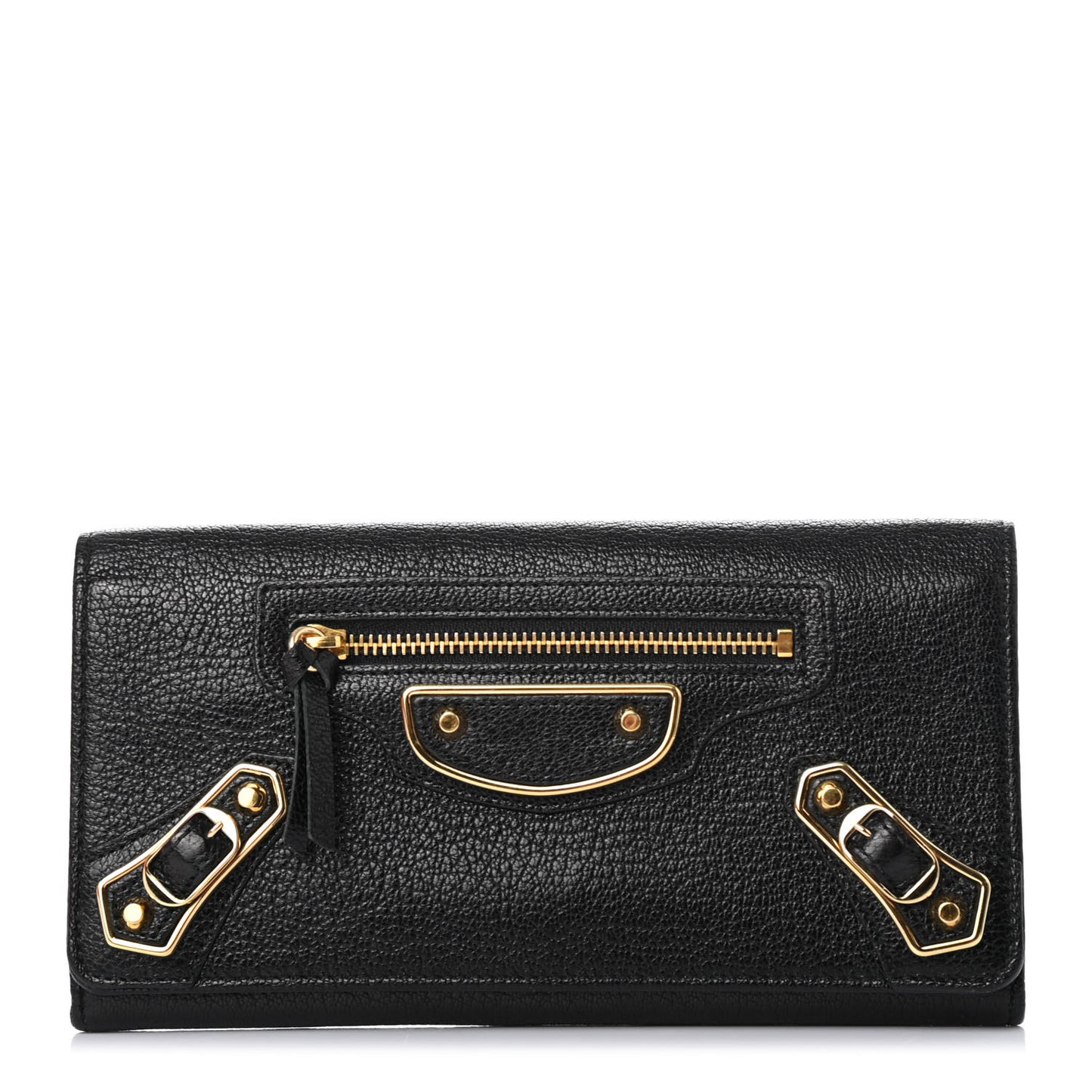 Chevre Gold Metallic Edge Hardware Money Wallet Black