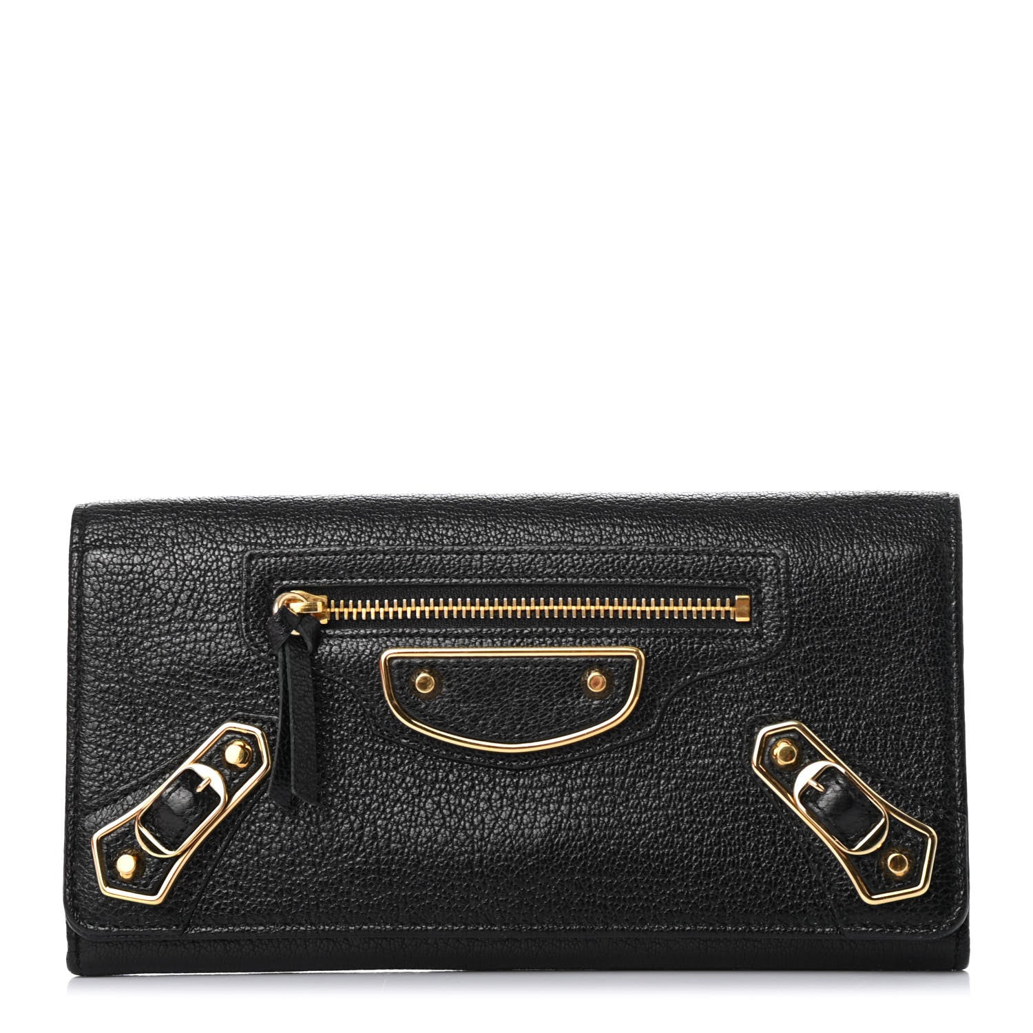 Balenciaga Chevre Gold Metallic Edge Hardware Money Wallet Black 1 of 4