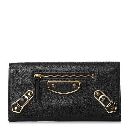 Balenciaga Chevre Gold Metallic Edge Hardware Money Wallet Black 1 of 4