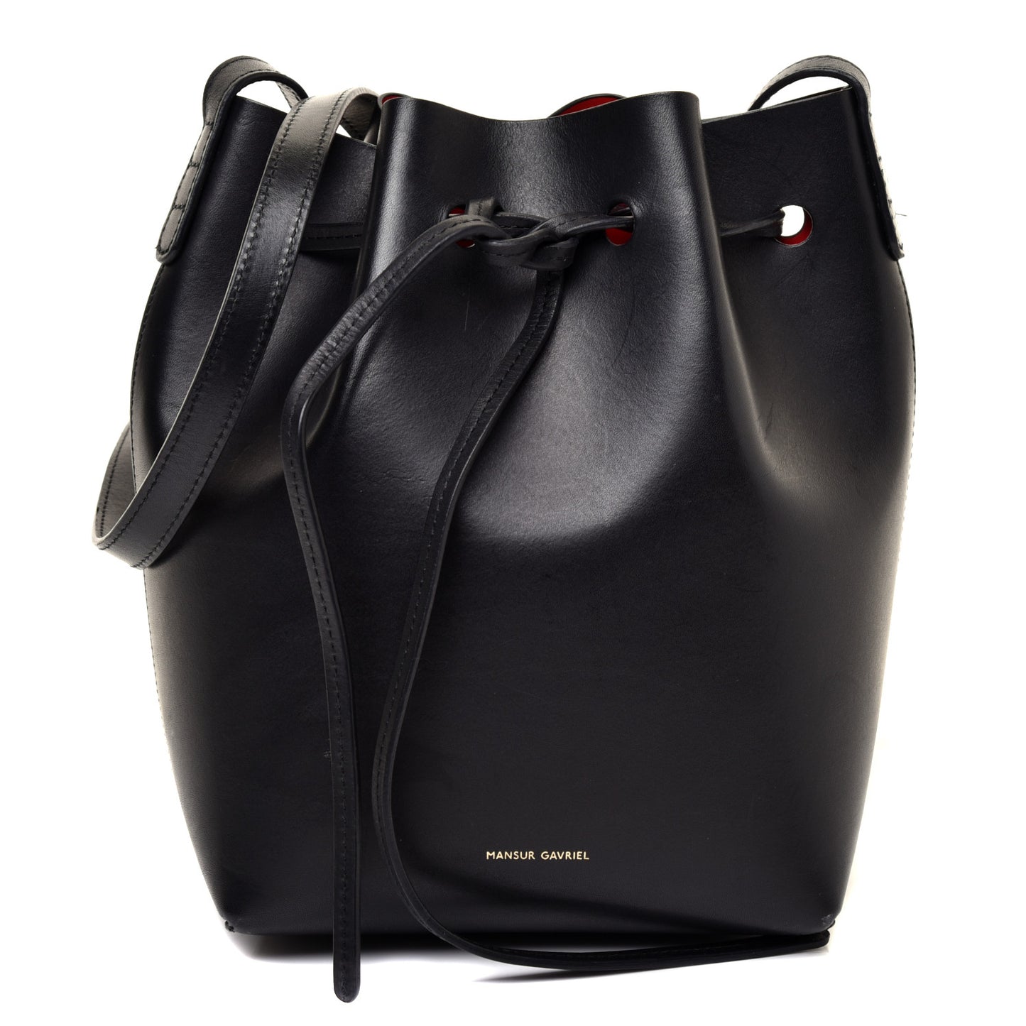 Vegetable Tanned Calfskin Mini Bucket Bag Black Flamma