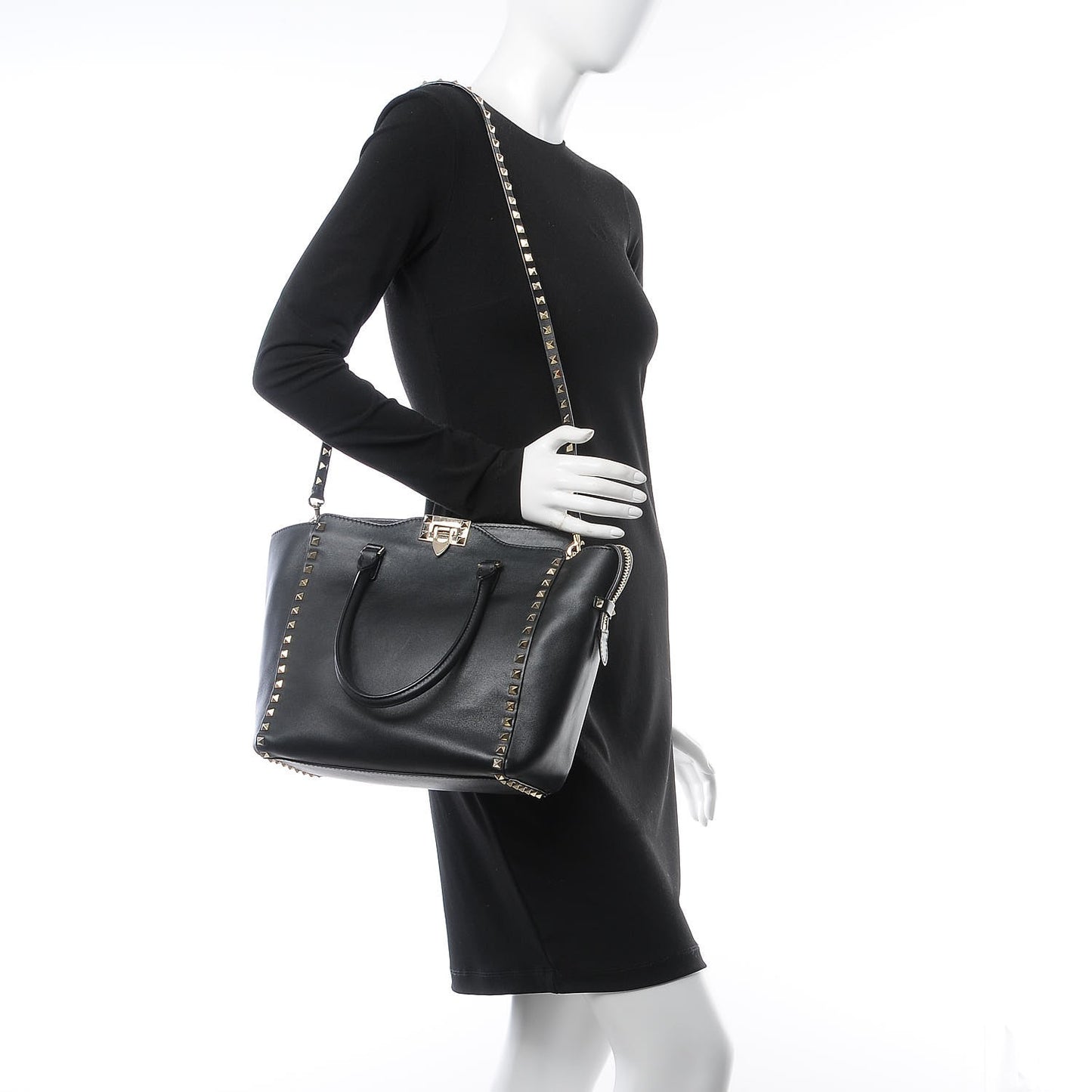 Vitello Rockstud Double Handle Tote Black