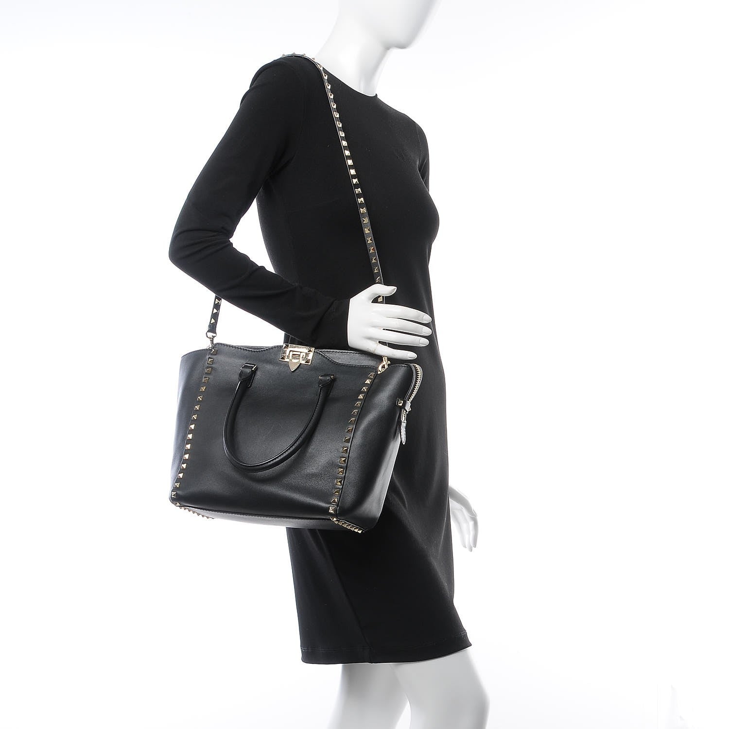 Valentino Garavani Vitello Rockstud Double Handle Tote Black 3 of 8