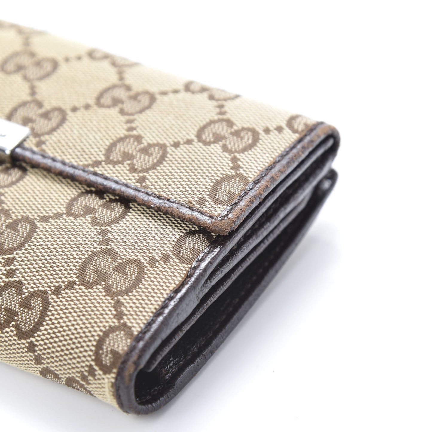 Monogram Metal Bar Continental Flap Wallet Beige Ebony Dark Brown