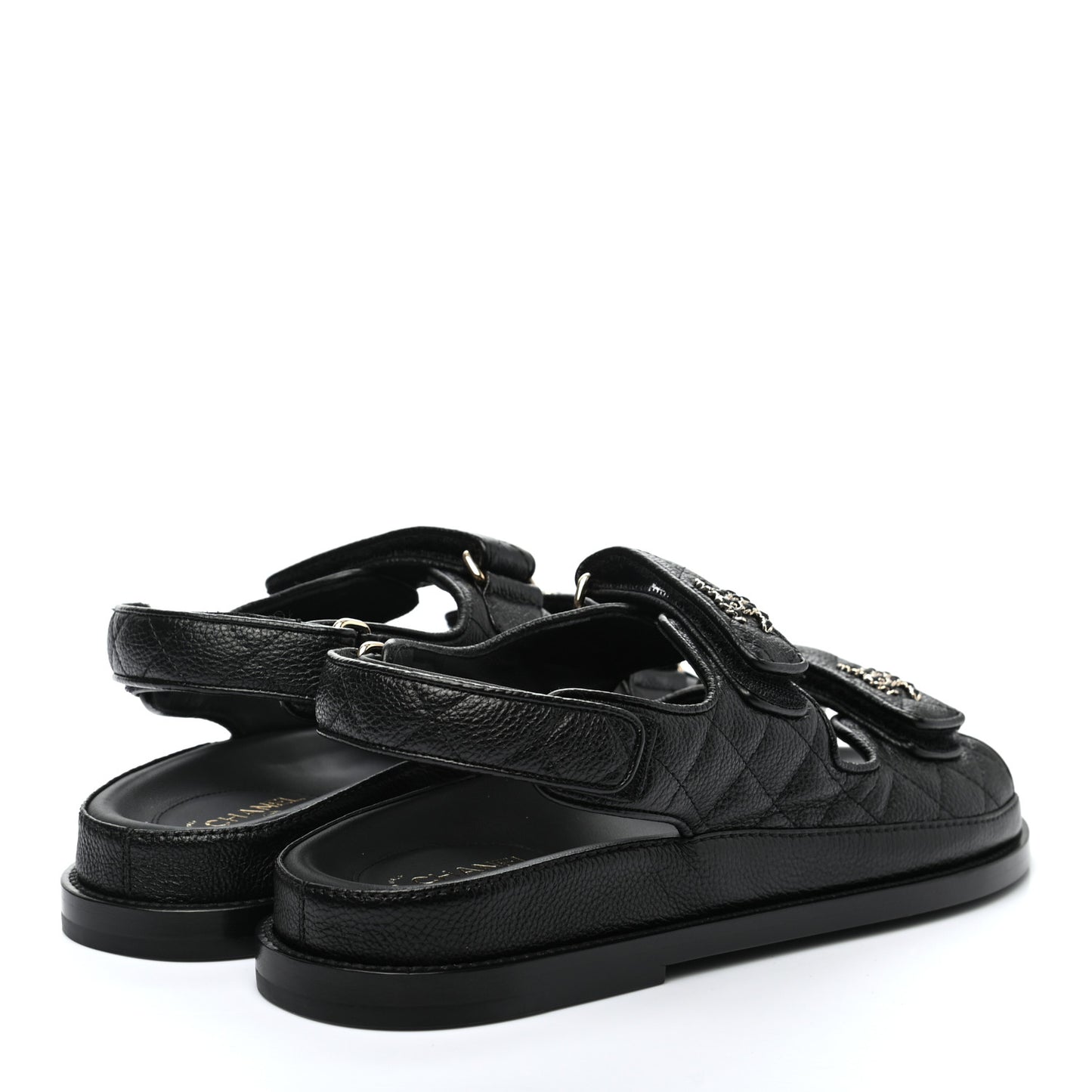 Grained Calfskin Velcro Dad Sandals 37.5 Black