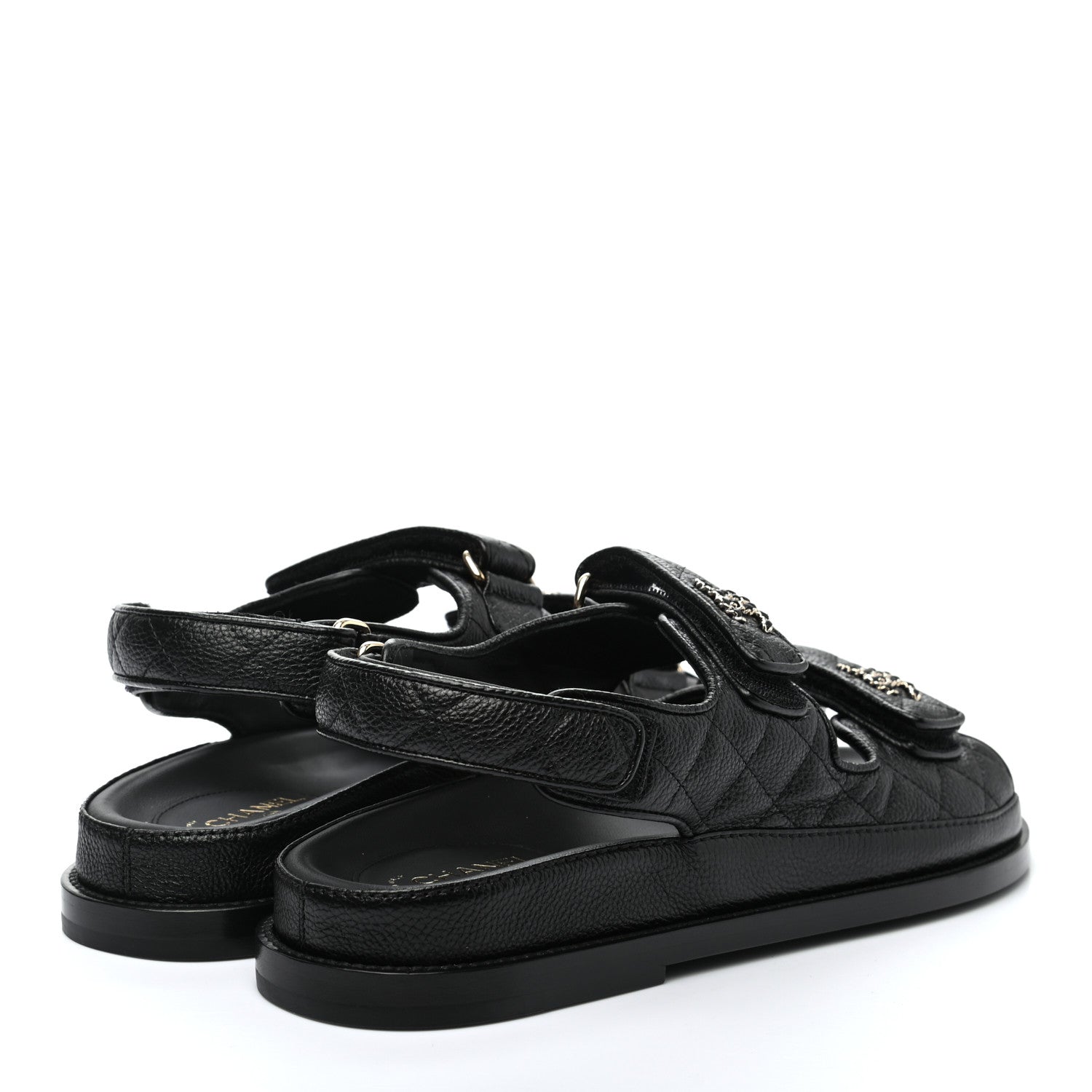 Chanel Grained Calfskin Velcro Dad Sandals 37.5 Black 4 of 9