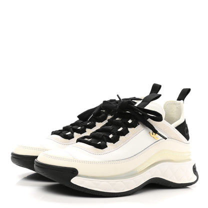 Chanel Velvet Calfskin Mixed Fibers CC Sneakers 36.5 Ivory Black 2 of 9