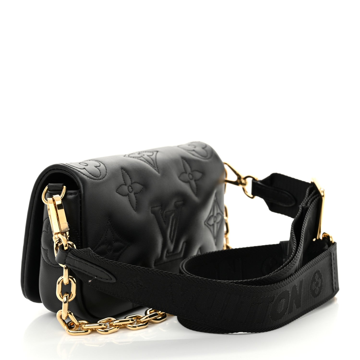 Louis Vuitton Calfskin Bubblegram Wallet On Strap Black 3 of 9