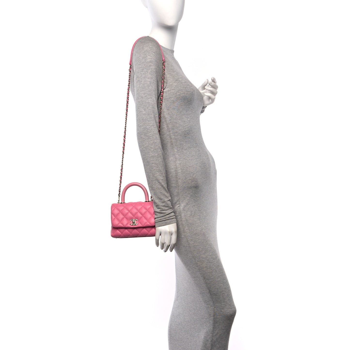 Caviar Quilted Lizard Embossed Extra Mini Coco Handle Flap Pink