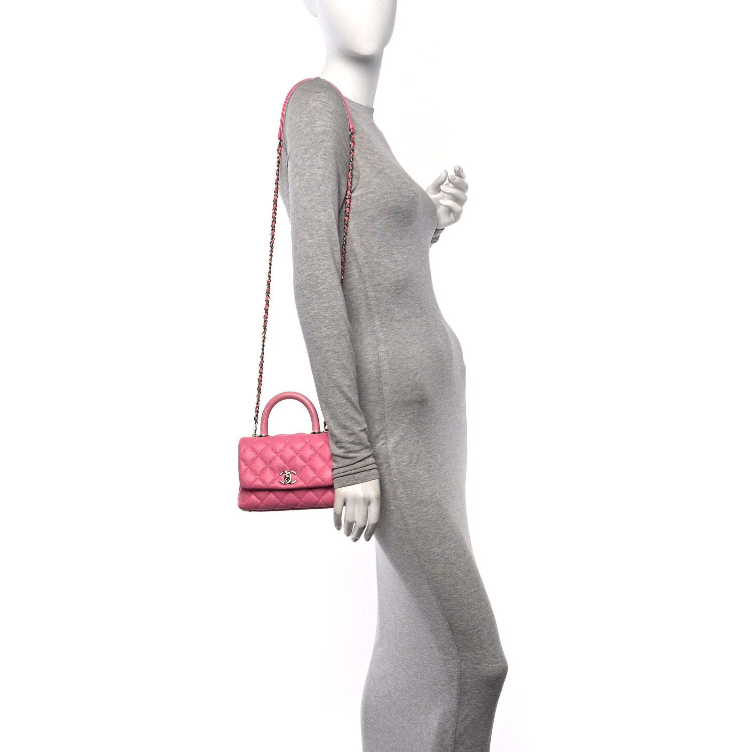 Chanel Caviar Quilted Lizard Embossed Extra Mini Coco Handle Flap Pink 3 of 10