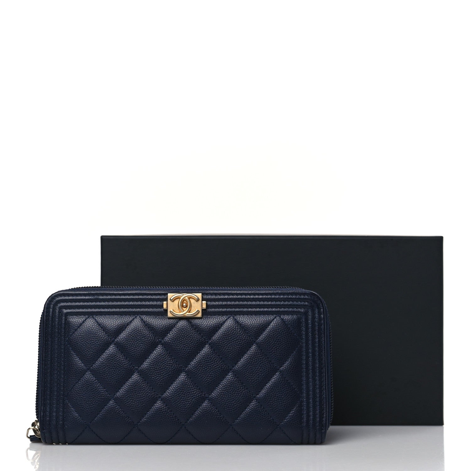 Chanel Caviar Quilted Boy Long Zip Around Wallet Navy 9 of 9