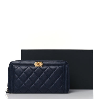 Chanel Caviar Quilted Boy Long Zip Around Wallet Navy 9 of 9