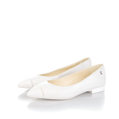 Chanel Crackled Calfskin CC Ballerina Flats 37.5 White 3 of 6