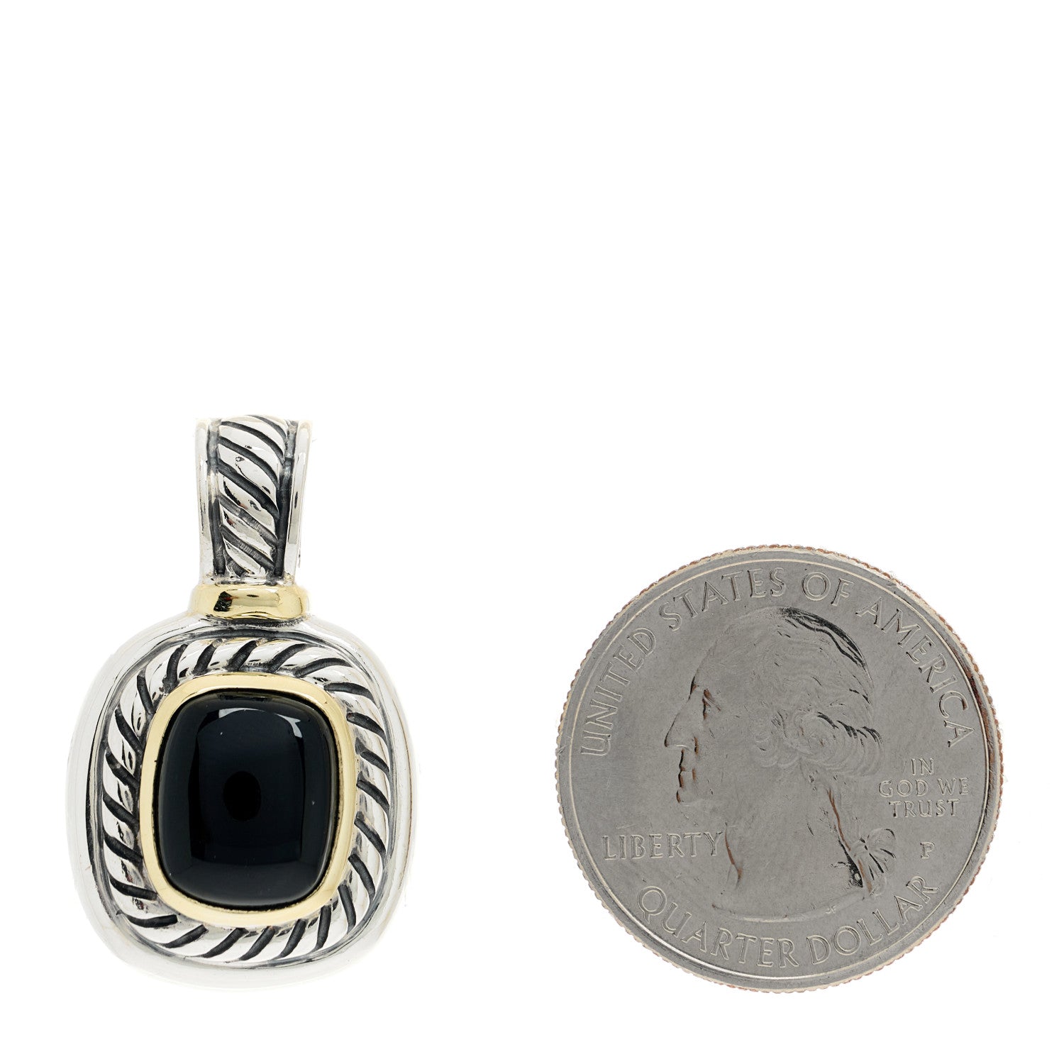 David Yurman Sterling Silver 14K Yellow Gold Black Onyx Albion Enhancer Pendant 2 of 4