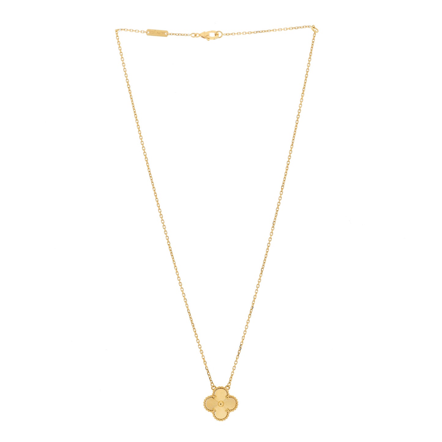 18K Yellow Gold Guilloche Vintage Alhambra Pendant Necklace