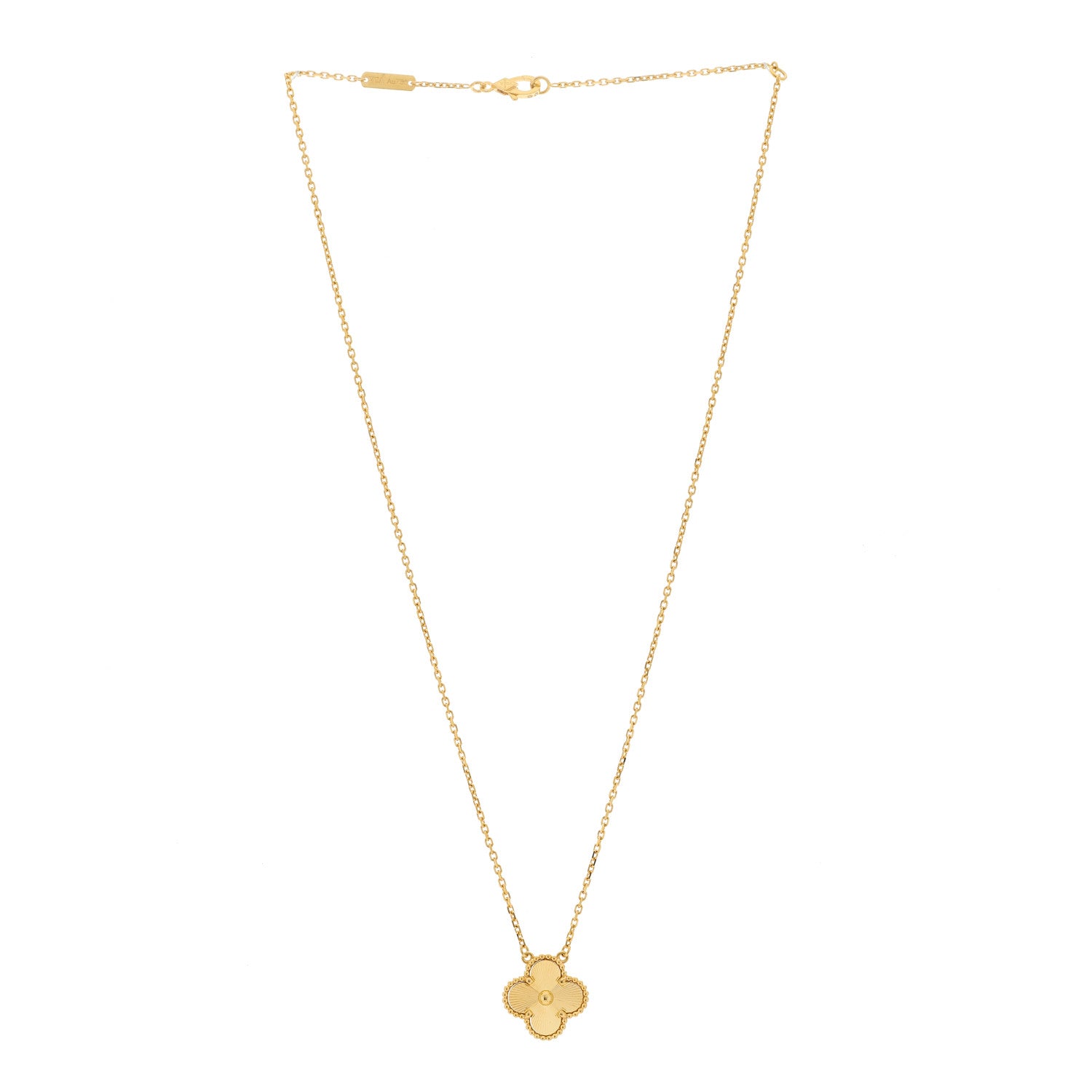 Van Cleef & Arpels 18K Yellow Gold Guilloche Vintage Alhambra Pendant Necklace 3 of 6