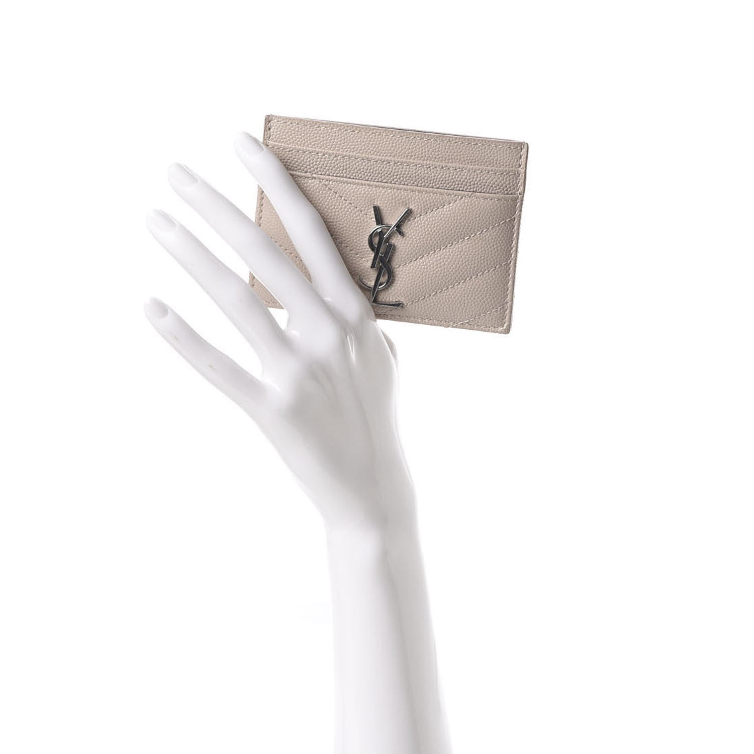 Saint Laurent Grain De Poudre Matelasse Chevron Monogram Credit Card Case Marble Pink 2 of 10