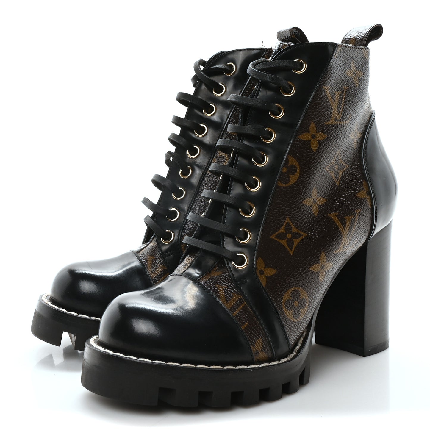 Patent Calfskin Monogram Star Trail Ankle Boots 36.5 Black