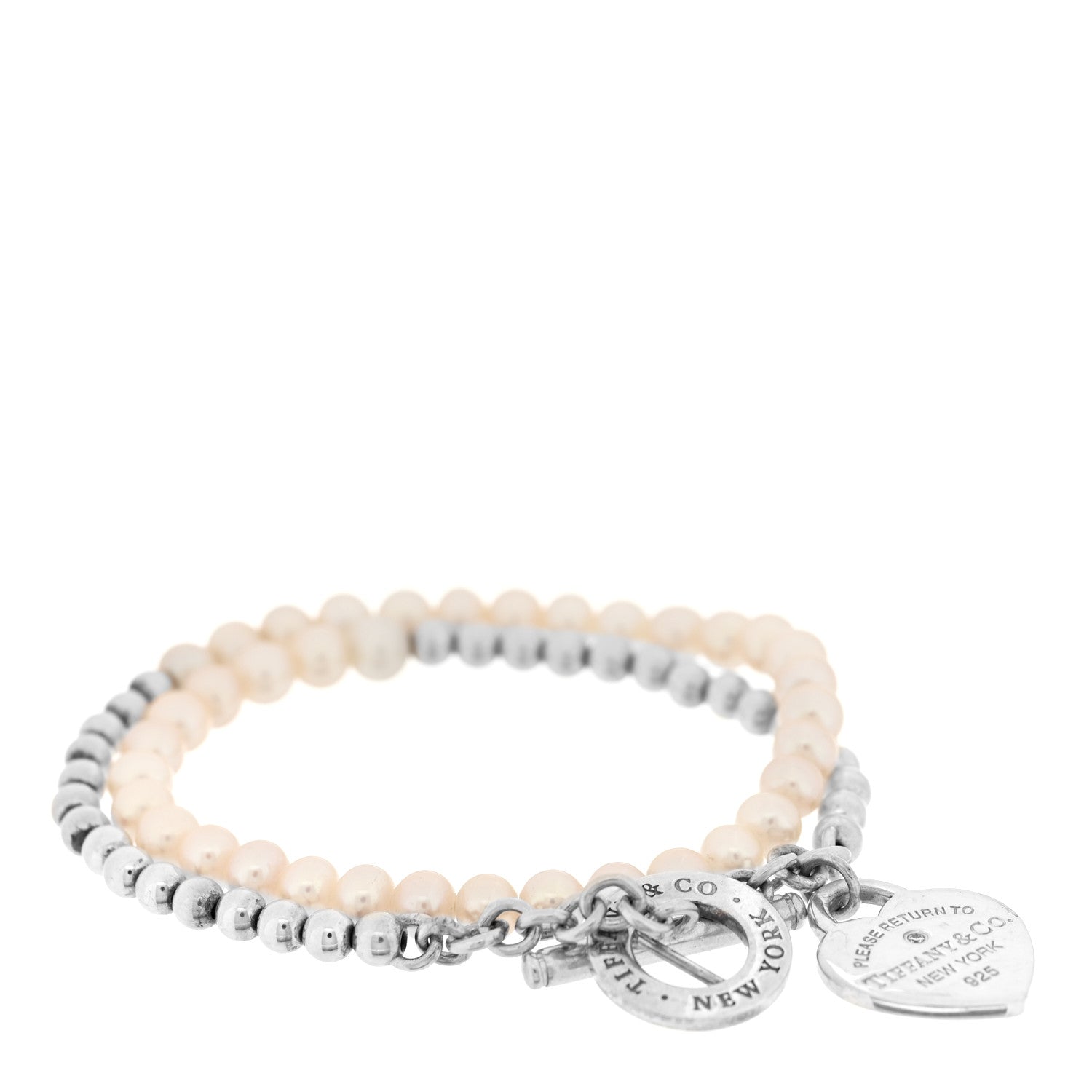 Tiffany Sterling Silver Pearl Diamond Return to Tiffany Wrap Bead Bracelet 1 of 3