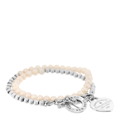 Tiffany Sterling Silver Pearl Diamond Return to Tiffany Wrap Bead Bracelet 1 of 3