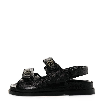 Chanel Grained Calfskin Velcro Dad Sandals 36 Black 3 of 24