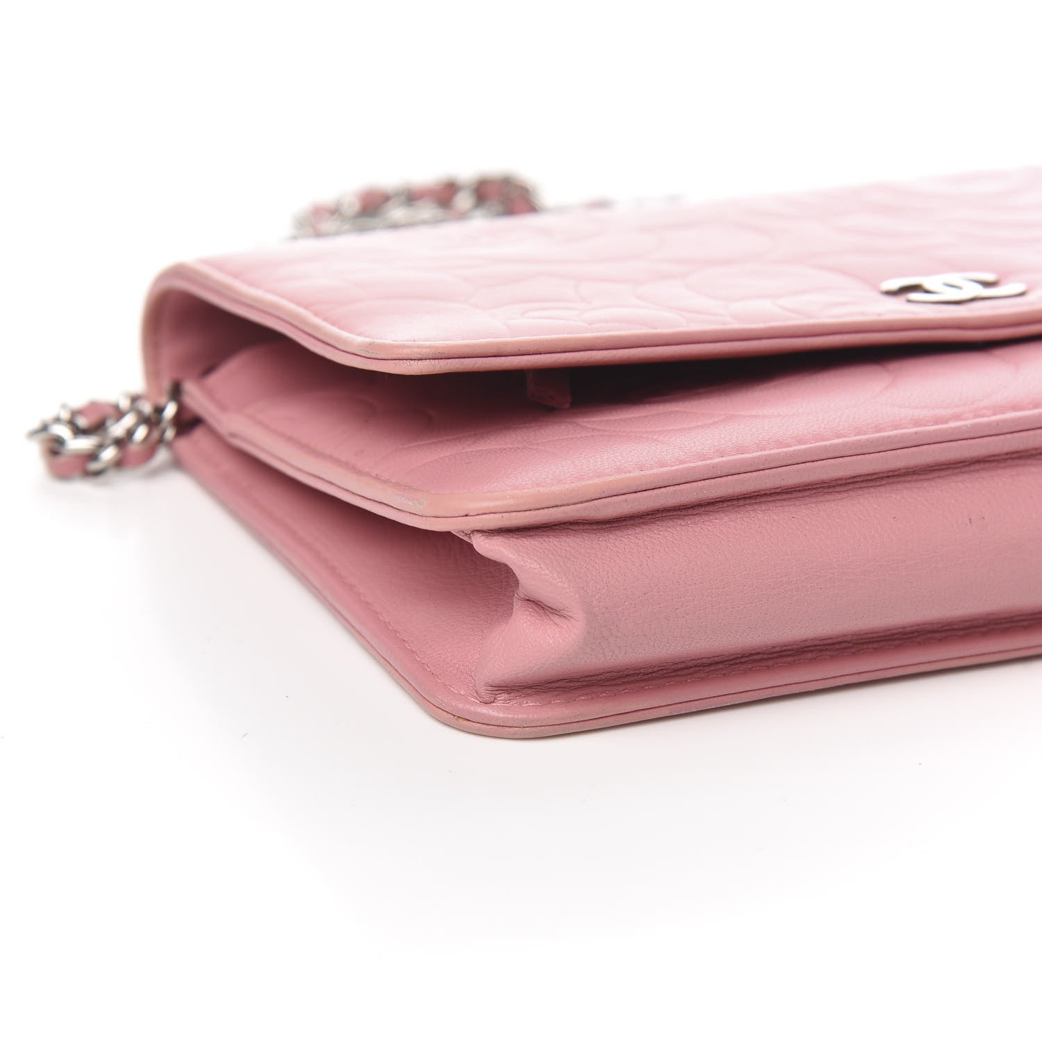 Chanel Lambskin Camellia Embossed Wallet On Chain WOC Pink 9 of 12
