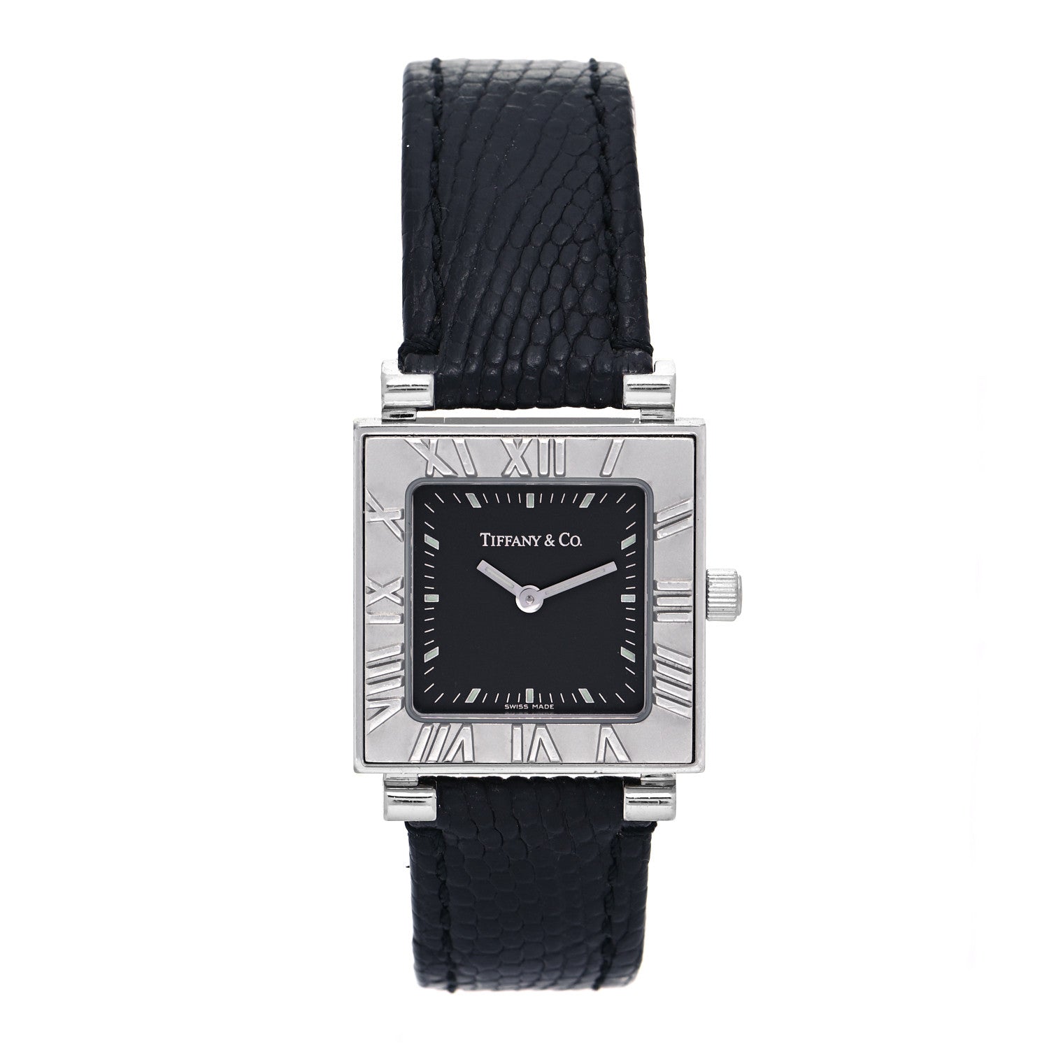 Tiffany Stainless Steel Lizard 23mm Atlas Square Quartz Watch Black 1 of 4