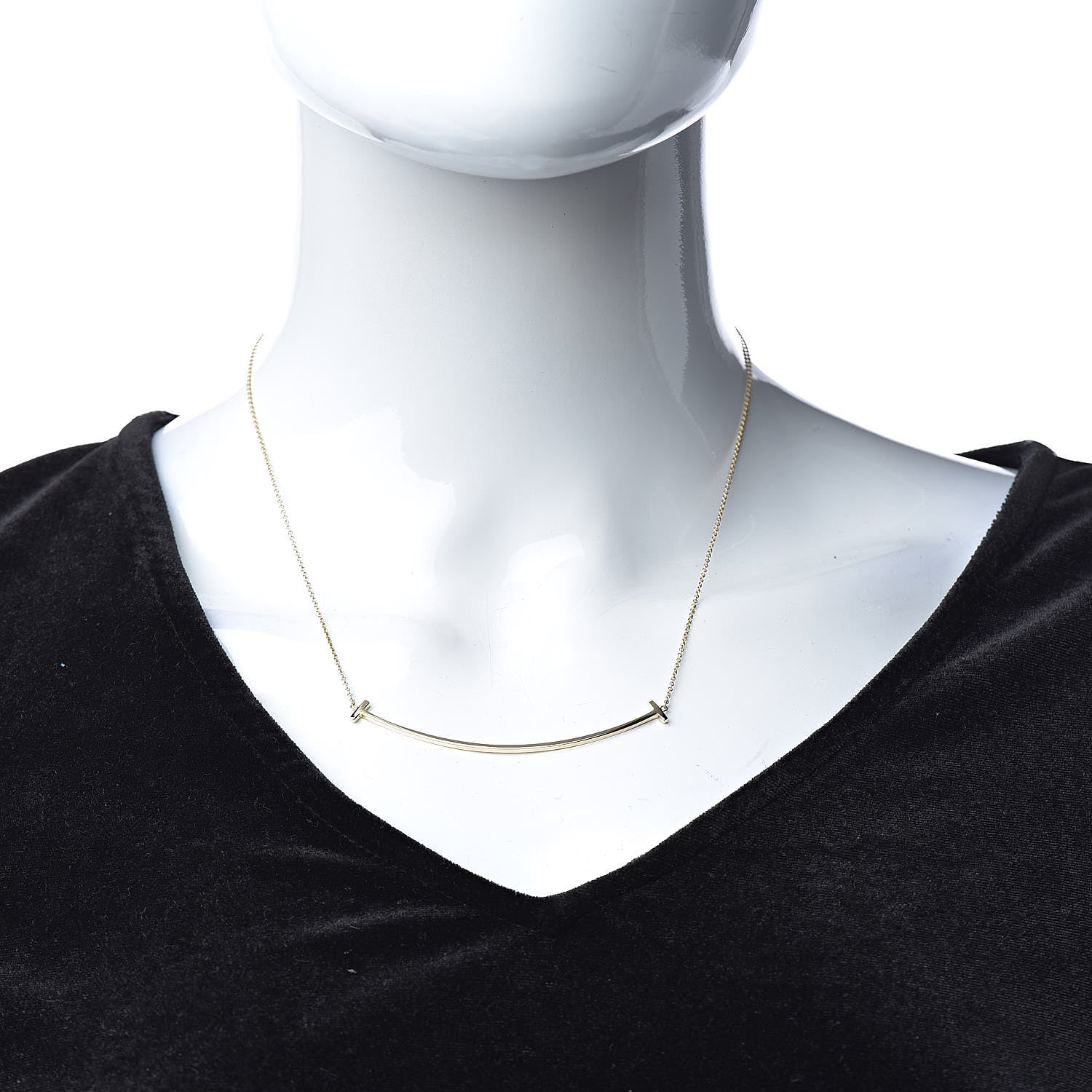 Tiffany 18K Yellow Gold Large T Smile Pendant Necklace 2 of 7