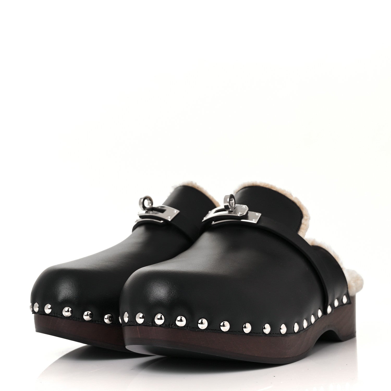 Hermes Calfskin Woolskin Carlotta Mules 37 Black 3 of 8