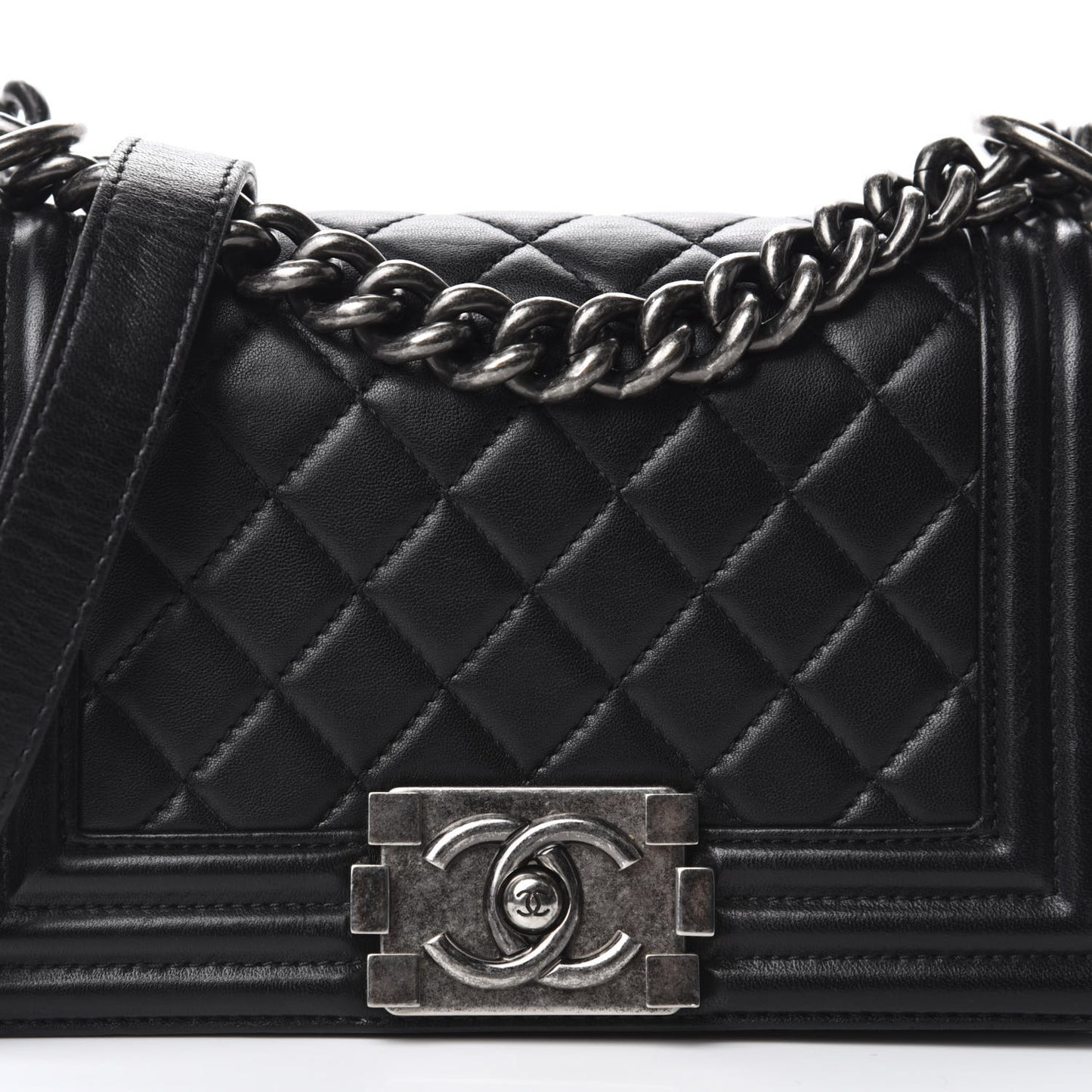 Lambskin Quilted Small Boy Flap Black