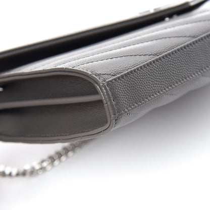 Saint Laurent Grain De Poudre Matelasse Chevron Monogram Chain Wallet Fog 5 of 11