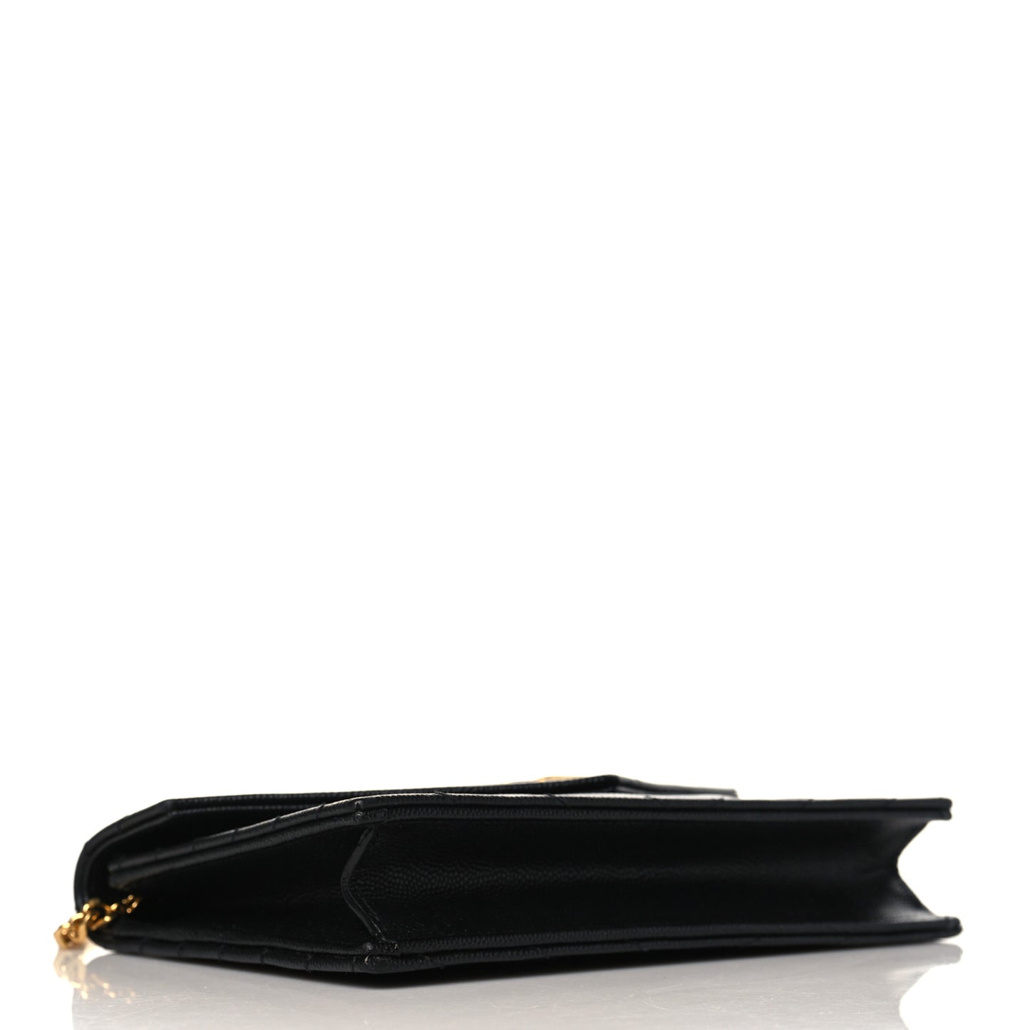 Grain De Poudre Matelasse Chevron Monogram Envelope Chain Wallet Black