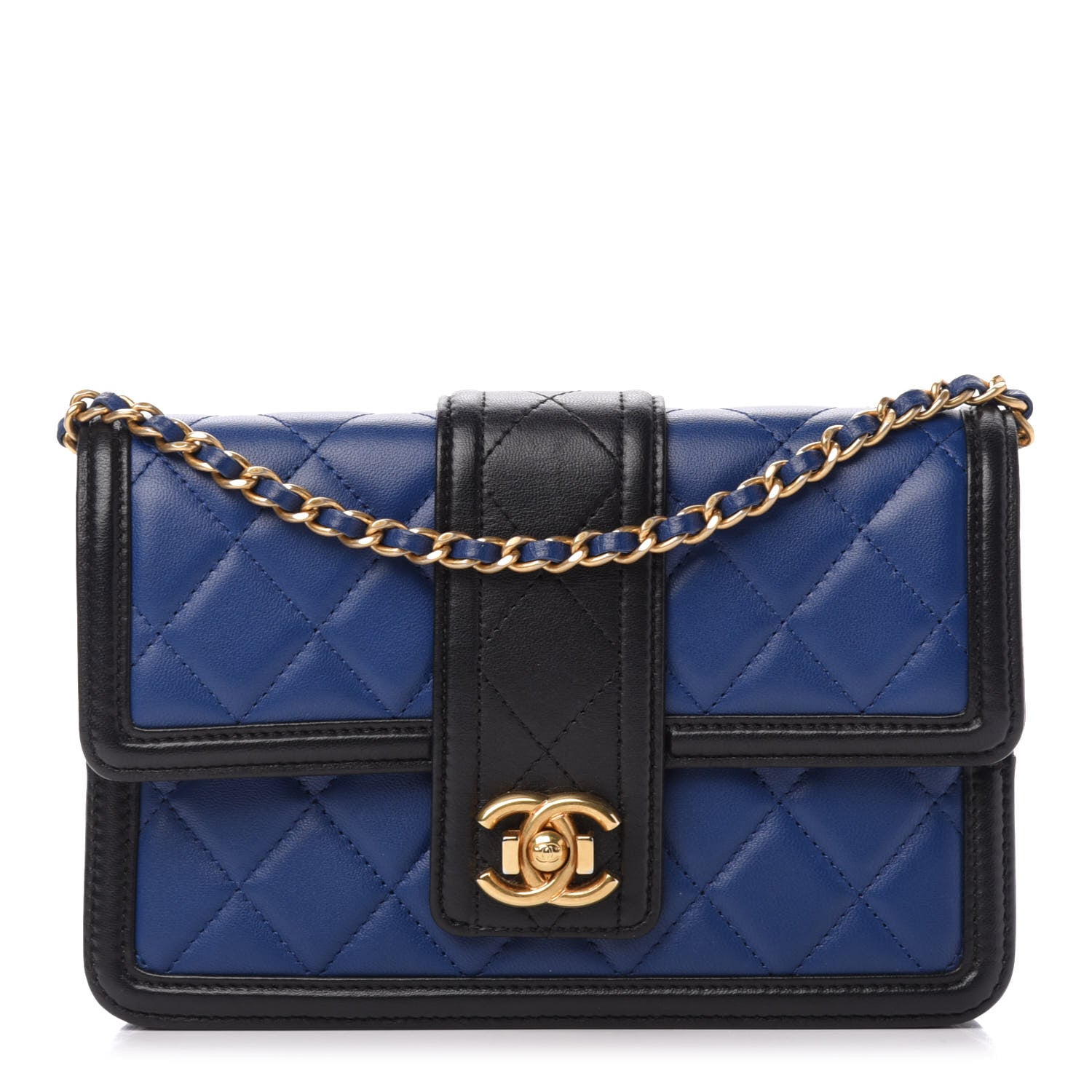 Chanel Lambskin Quilted Elegant CC Wallet On Chain WOC Blue Black 1 of 12