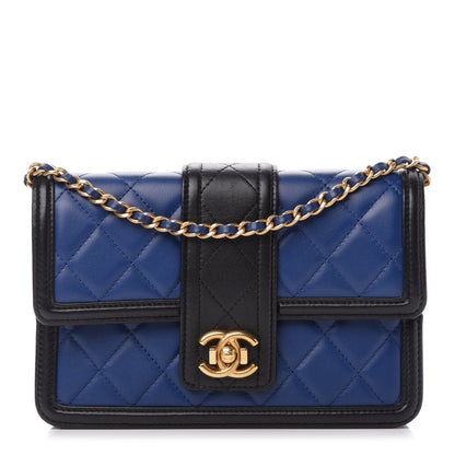 Chanel Lambskin Quilted Elegant CC Wallet On Chain WOC Blue Black 1 of 12