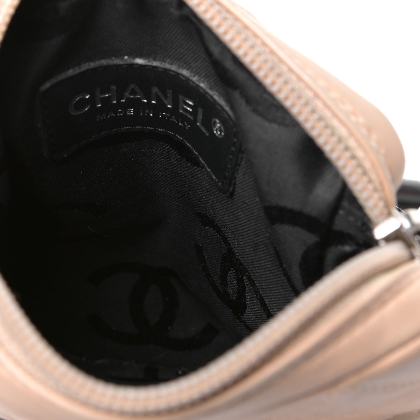 Calfskin Quilted Small Cambon Messenger Beige Black