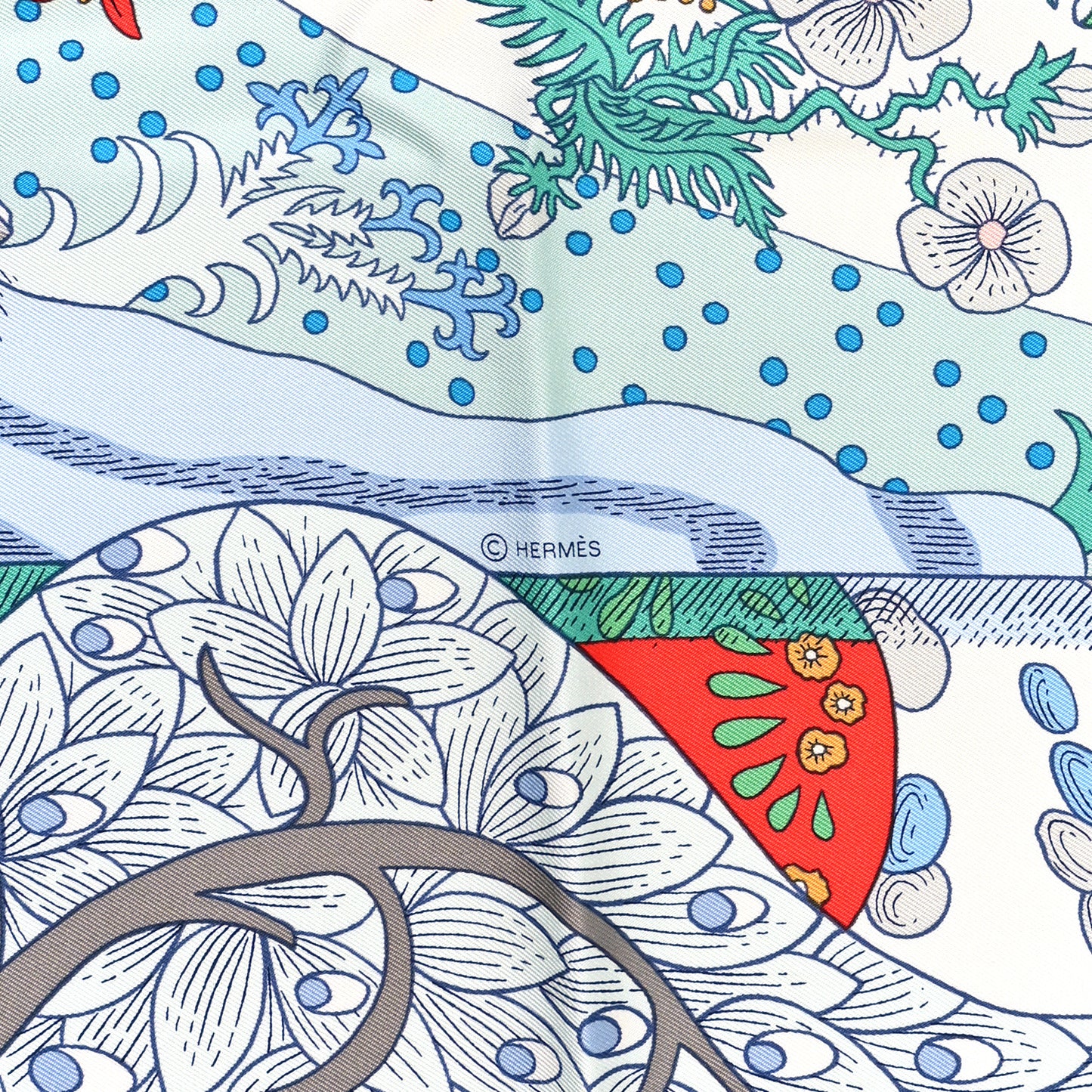 Silk Twill Le Premier Chant Scarf 90 Aqua Vert Grenadine