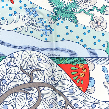 Hermes Silk Twill Le Premier Chant Scarf 90 Aqua Vert Grenadine 3 of 4
