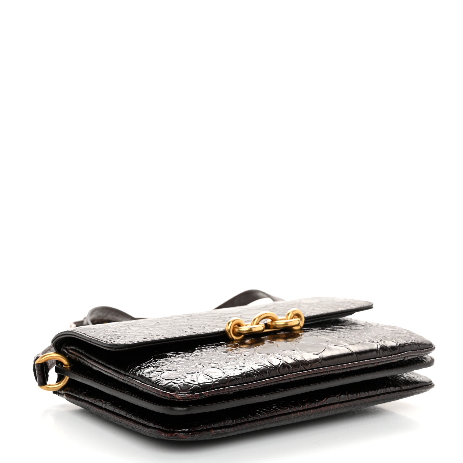 Saint Laurent Shiny Crocodile Embossed Calfskin Le Maillon Satchel Coffee 4 of 10