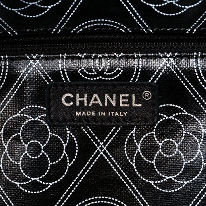 Chanel Coated Canvas Camellia Large Shopping Tote Black Beige 6 of 10