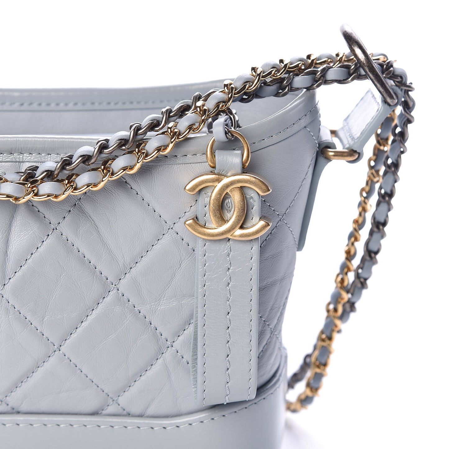 Aged Calfskin Quilted Small Gabrielle Hobo Light Blue